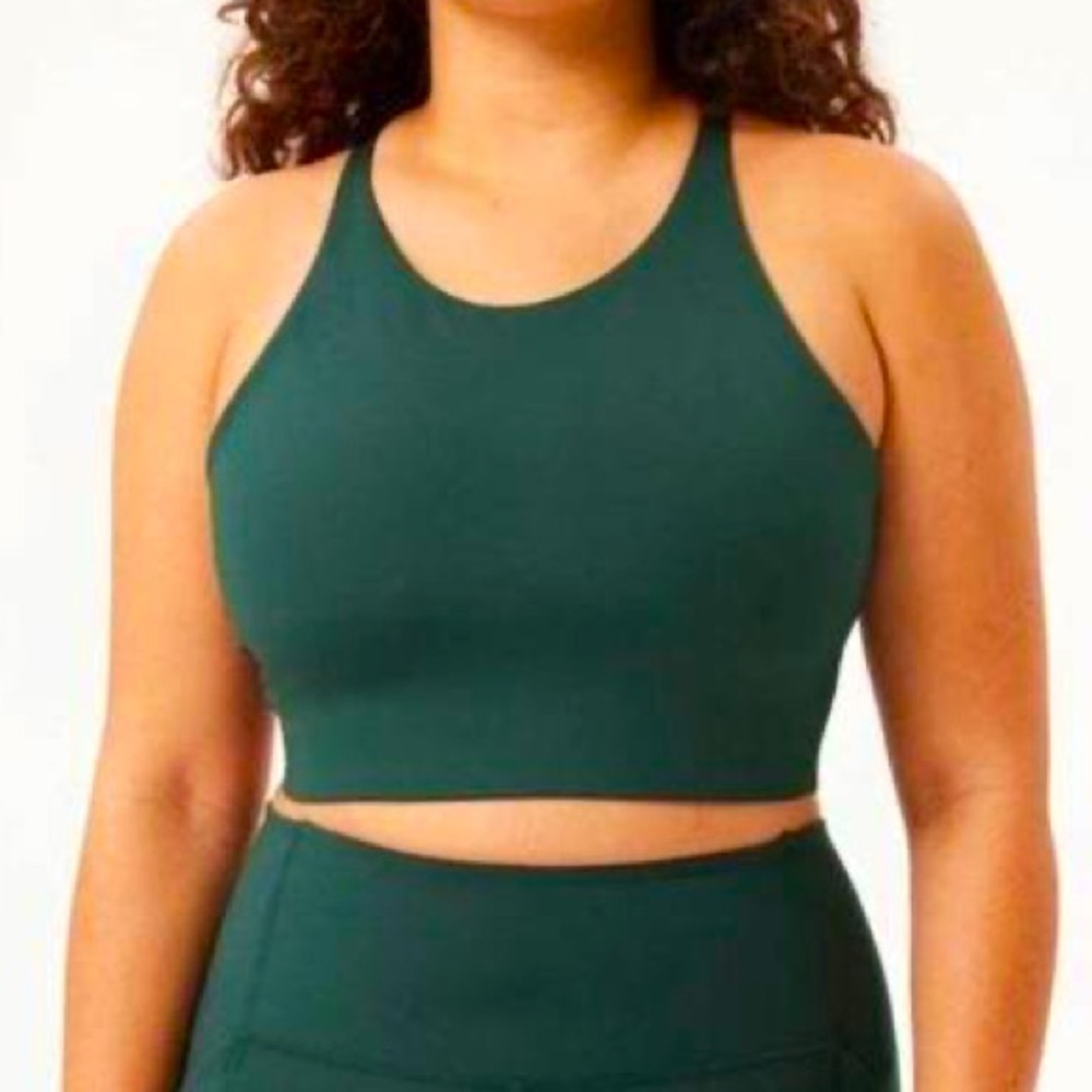 Girlfriend Collective Dark Green Moss Topanga Halter Bra